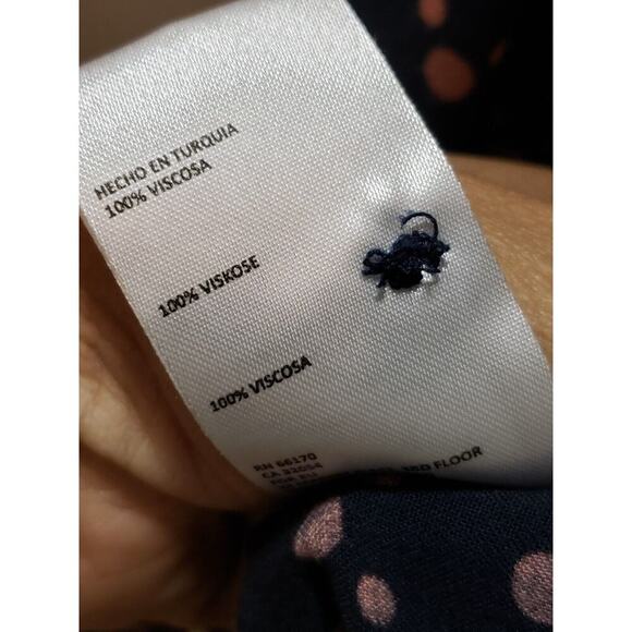 Anthropologie Maeve Navy Pink Polka Dot Long Sleeve Button Down V-Neck Blouse M - Picture 9 of 12